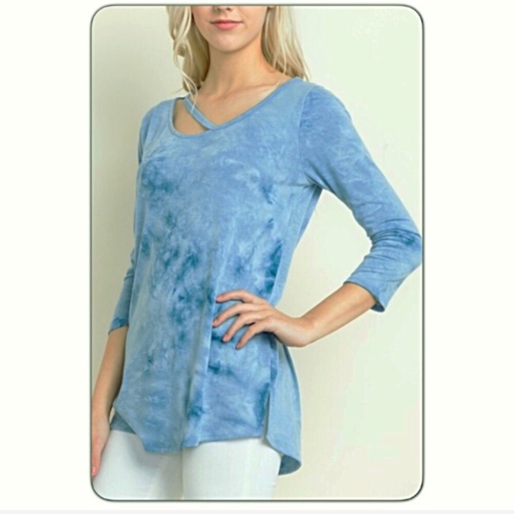 Soft TieDye Strappy Collar Tunic Top SM - Picture 3 of 7